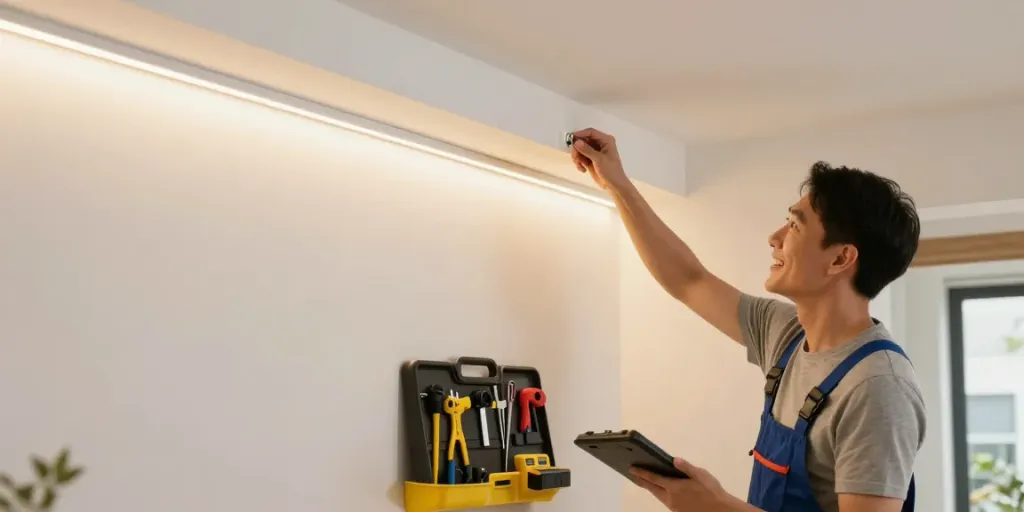Banda LED COB instalată de un profesionist în servicii locale de iluminat.